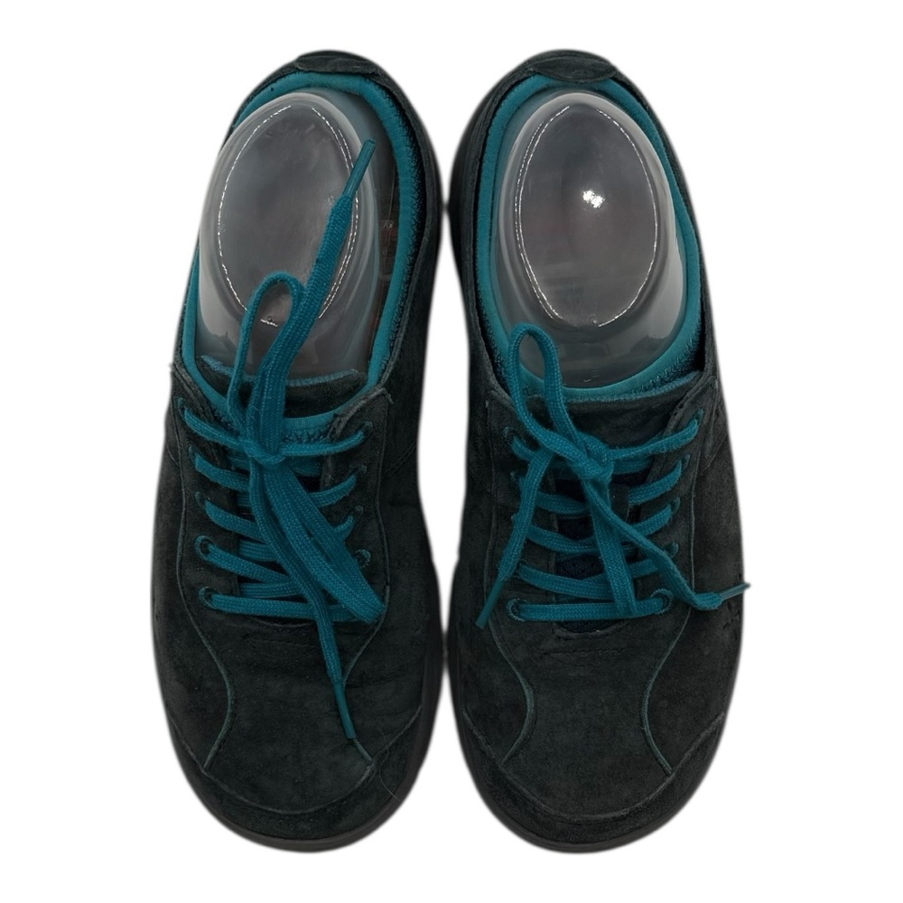 Dansko Elise Suede Lace-Up Walking Shoes – Gray/Turquoise – Size 38 (US 7.5–8)